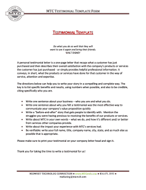 Testimonial Template Form