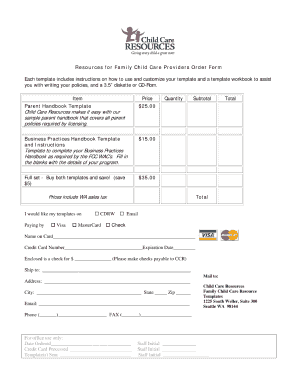 how to order online family child care handbook templates to meet wac form