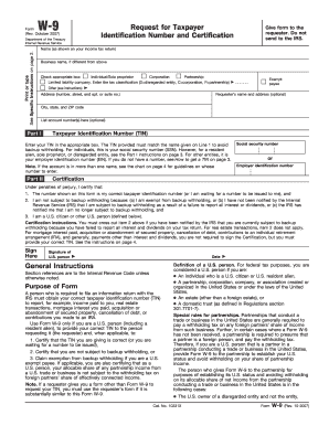 Form W-9 Request for Taxpayer Identification Number