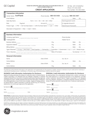 GE Capital Credit Application Form