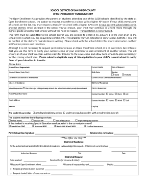 School District Open Enrollment Tracking Form