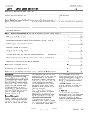 California 2009 Other State Tax Credit Schedule