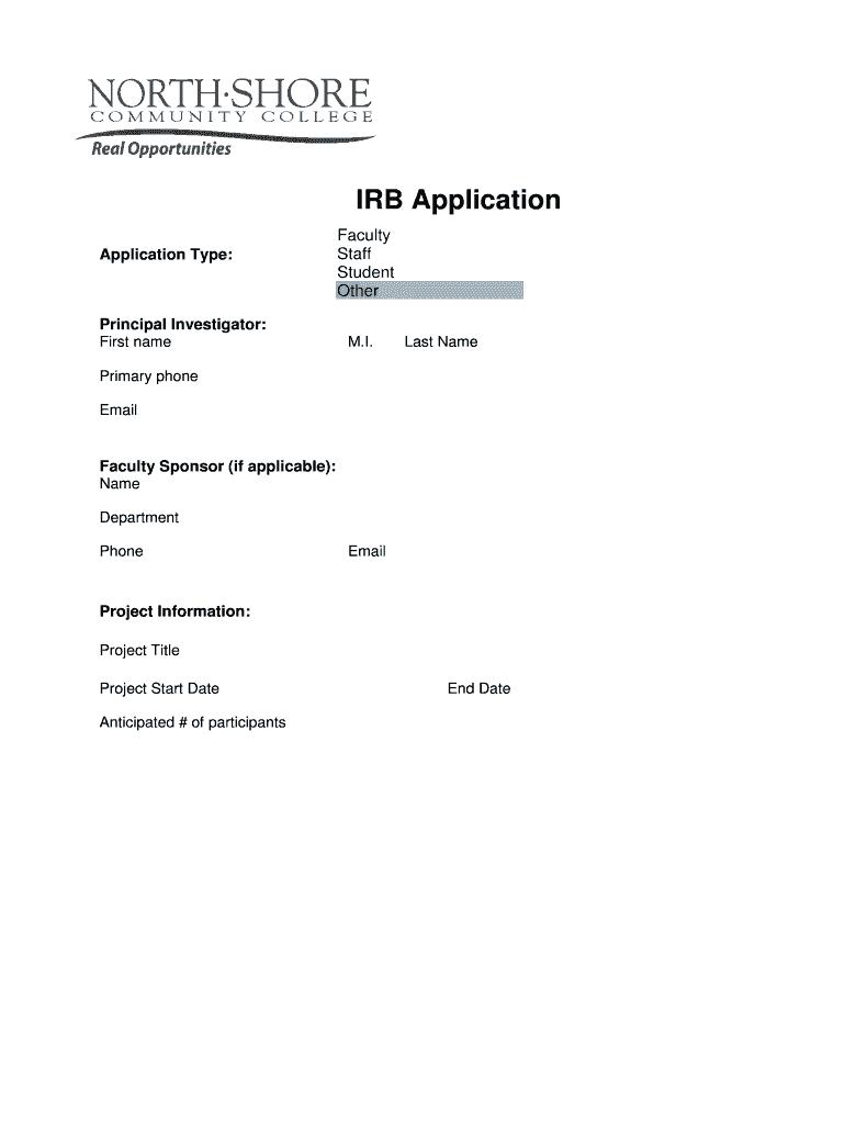 Application for IRB review - North Shore Community College Preview on Page 1