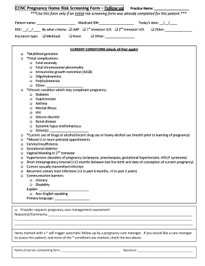 CCNC Pregnancy Home Risk Screening Form