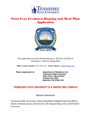 Tennessee State University Freshmen Housing Application