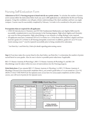 FLCC Nursing Program - Self Evaluation Form - flcc