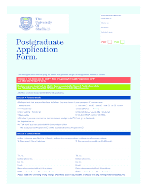 University of Sheffield PhD Application Form