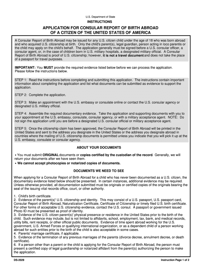 Application for Consular Report of Birth Abroad of a Citizen of the Preview on Page 1