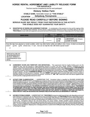Horse Rental Agreement and Liability Release Form
