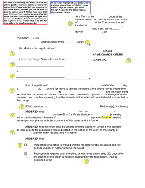 New York Infant Name Change Order