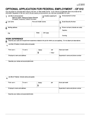 Optional Federal Employment Application Form 612