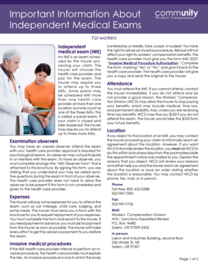 Important information about Independent Medical Exams brochure - wcd oregon