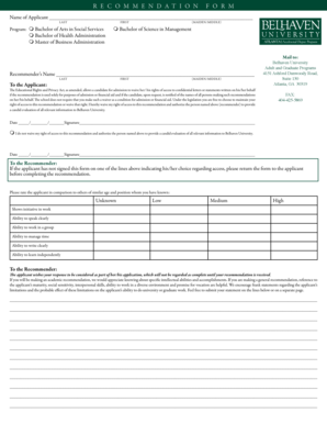 Recommendation Form for Belhaven University