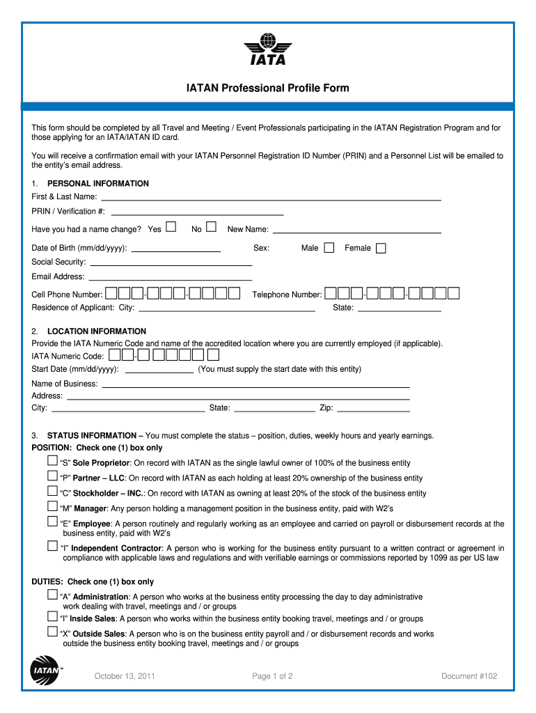 iatan professional profile form Preview on Page 1