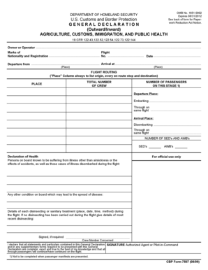 US Customs General Declaration Form