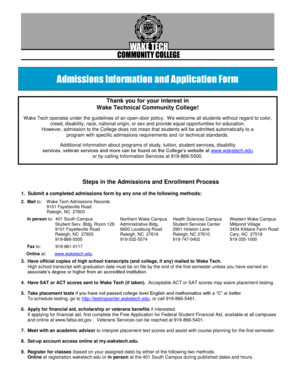 Wake Technical Community College Admission Application Form