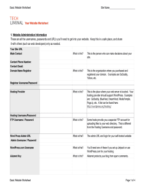 Website Administration Worksheet