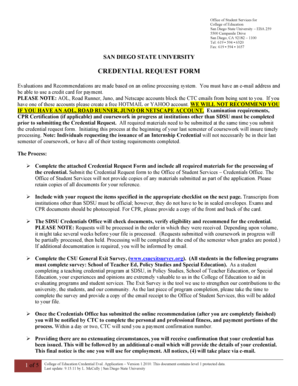 San Diego State University Credential Request Form