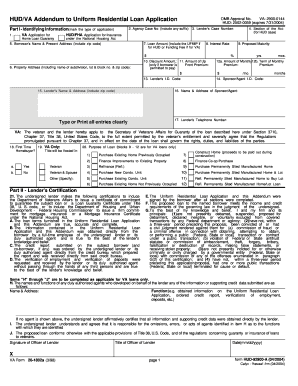 HUD/VA Addendum to Uniform Residential Loan Application