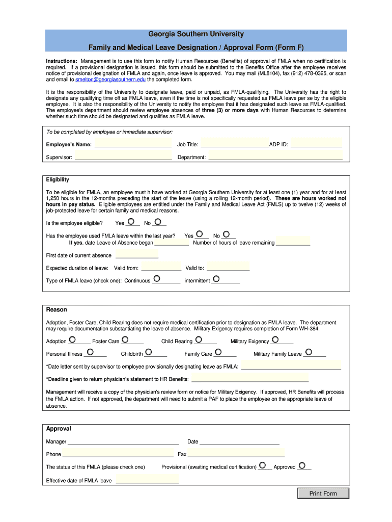 Form F - Georgia Southern University Preview on Page 1