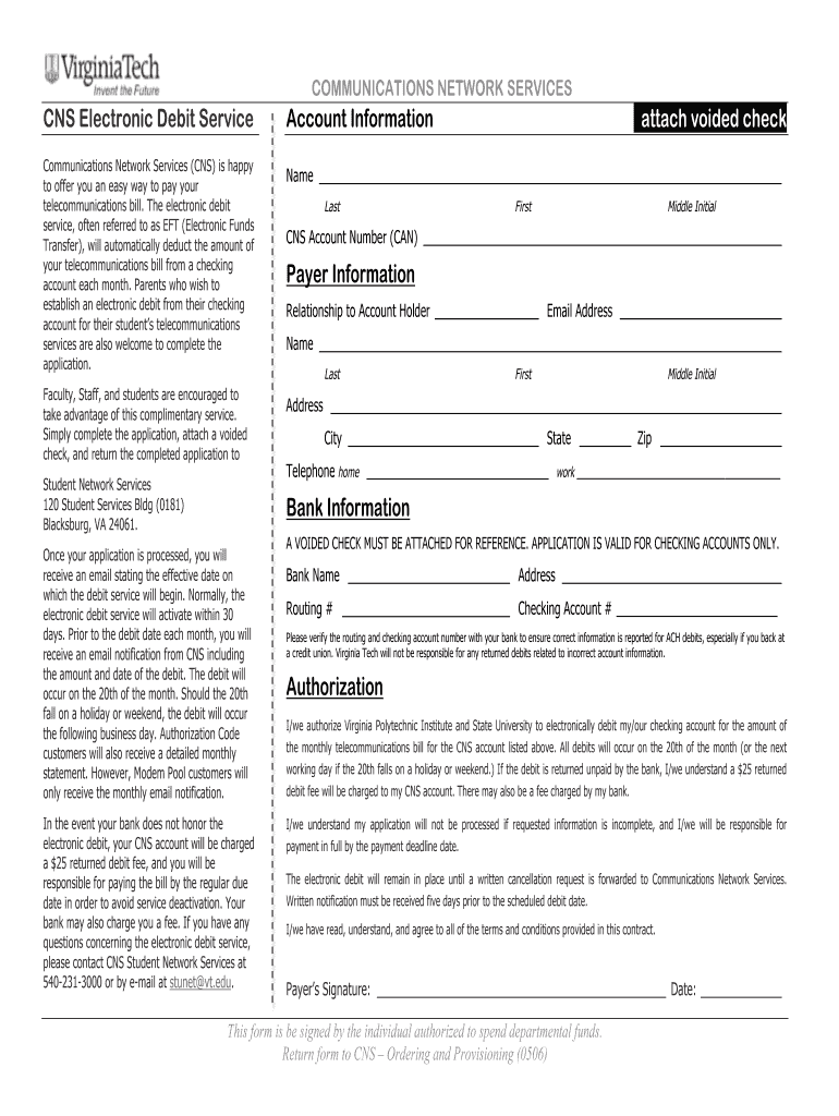 CNS Electronic Debit Service - cns vt Preview on Page 1