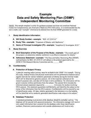 Example Data and Safety Monitoring Plan (DSMP) Independent Monitoring Committee. Example Data and Safety Monitoring Plan (DSMP) Independent Monitoring Committee - nccam nih