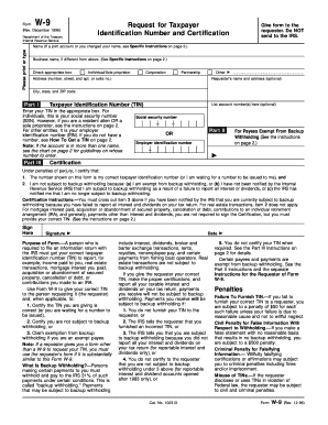 Form W-9 Request for Taxpayer Identification Number and Certification