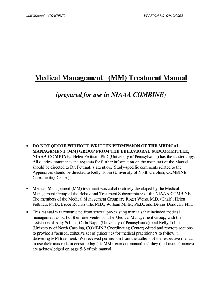 Medical Management (MM) Treatment Manual - cscc unc Preview on Page 1