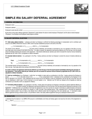 SIMPLE IRA Plan Salary Deferral Agreement Enrollment Form F 1