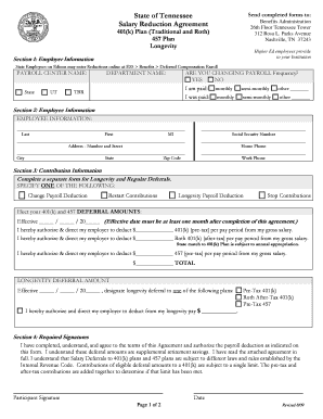 Tennessee 401(k) and 457 Plan Salary Reduction Agreement