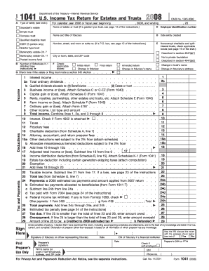 US Federal 1041 Income Tax Return for Estates and Trusts 2008