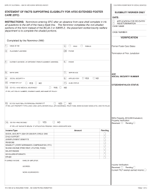 California AFDC Extended Foster Eligibility Form