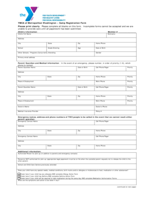 YMCA Camp Registration Form