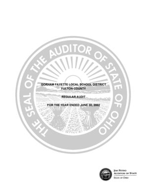 GORHAM FAYETTE LOCAL SCHOOL DISTRICT FULTON COUNTY REGULAR AUDIT FOR THE YEAR ENDED JUNE 30, 2002 GORHAM FAYETTE LOCAL SCHOOL DISTRICT FULTON COUNTY TABLE OF CONTENTS TITLE PAGE Report of Independent Accountants - auditor state oh