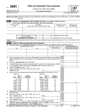 Form 2441 Child and Dependent Care Expenses