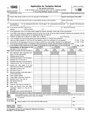 IRS Form 1045 Application for Tentative Refund