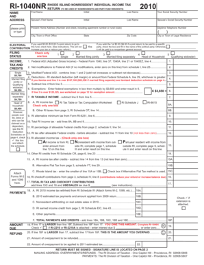 Rhode Island Nonresident Individual Income Tax Return 2010
