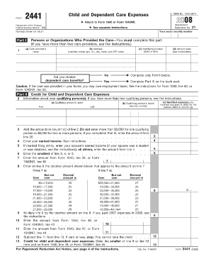 IRS Form 2441 Child and Dependent Care Expenses