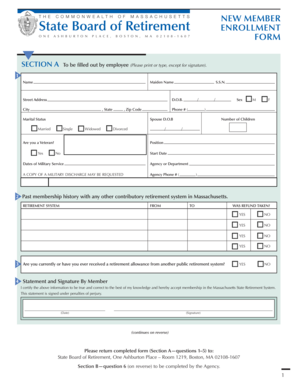 Massachusetts State Retirement System Enrollment Form