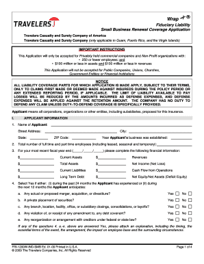 Fiduciary Liability Small Business Renewal Coverage Application