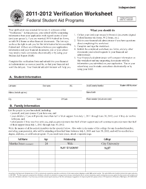2011-2012 Verification Worksheet