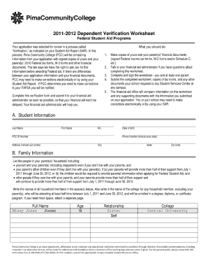 pima independent verification worksheet form