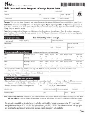 Child Care Assistance Program Change Report Form