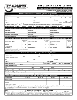 Teva Clozapine Assistance Program Application