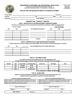 DBPR Form ABT 4000A-004 Application for Refund or Credit of ...