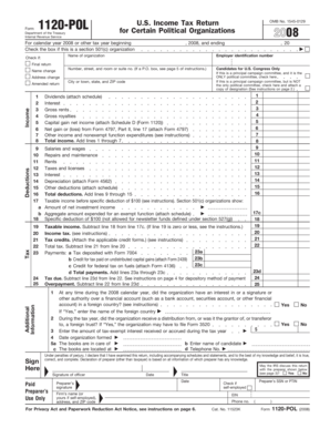 2008 Form 1120-POL US Income Tax Return for Political Organizations