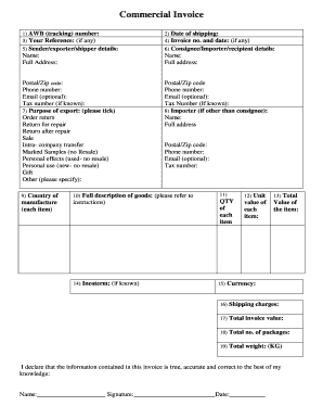 Word editable commercial invoice template - commercial invoice template form