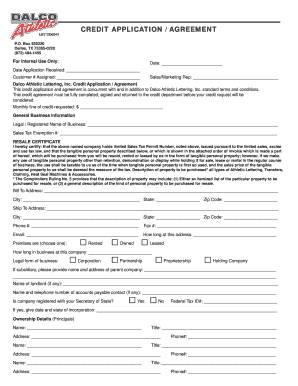 Credit term application form - Dalco Credit Application (Front) - Dalco Athletic Lettering, Inc.