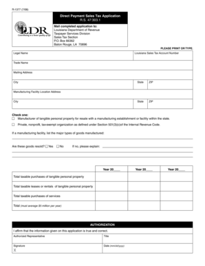Louisiana Direct Payment Sales Tax Application