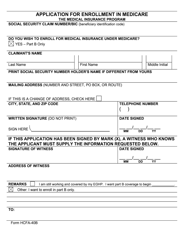 Medicare Part B Enrollment Application Form HCFA 40B DocHub